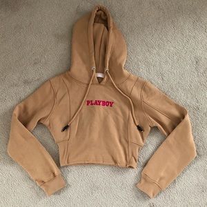 Playboy x Missguided Camel Fitted Cropped Hoodie